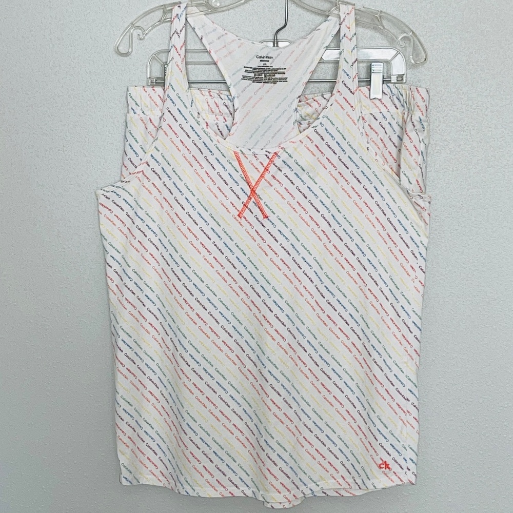 Calvin Klein 2 Piece Sleepwear Rainbow Pride Logo Racerback Top Shorts Set Large